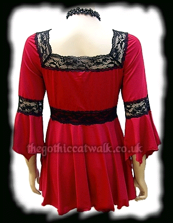 Red and Black Medieval Gothic Long Tunic Top Blouse